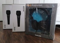 TASCAM TM-82 Dynamic Microphone (2) & TH-02 Studio Headphones