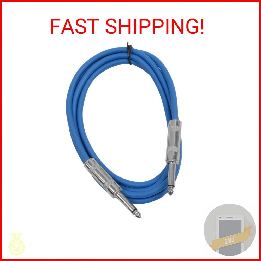 Seismic Audio Speakers Guitar Cables, TS ¼” Guitar Cables, Blue, 6 Feet