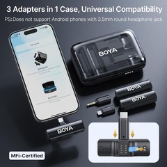 BOYA BOYALINK All-in-One Wireless Microphone Set for iPhone, Android And More