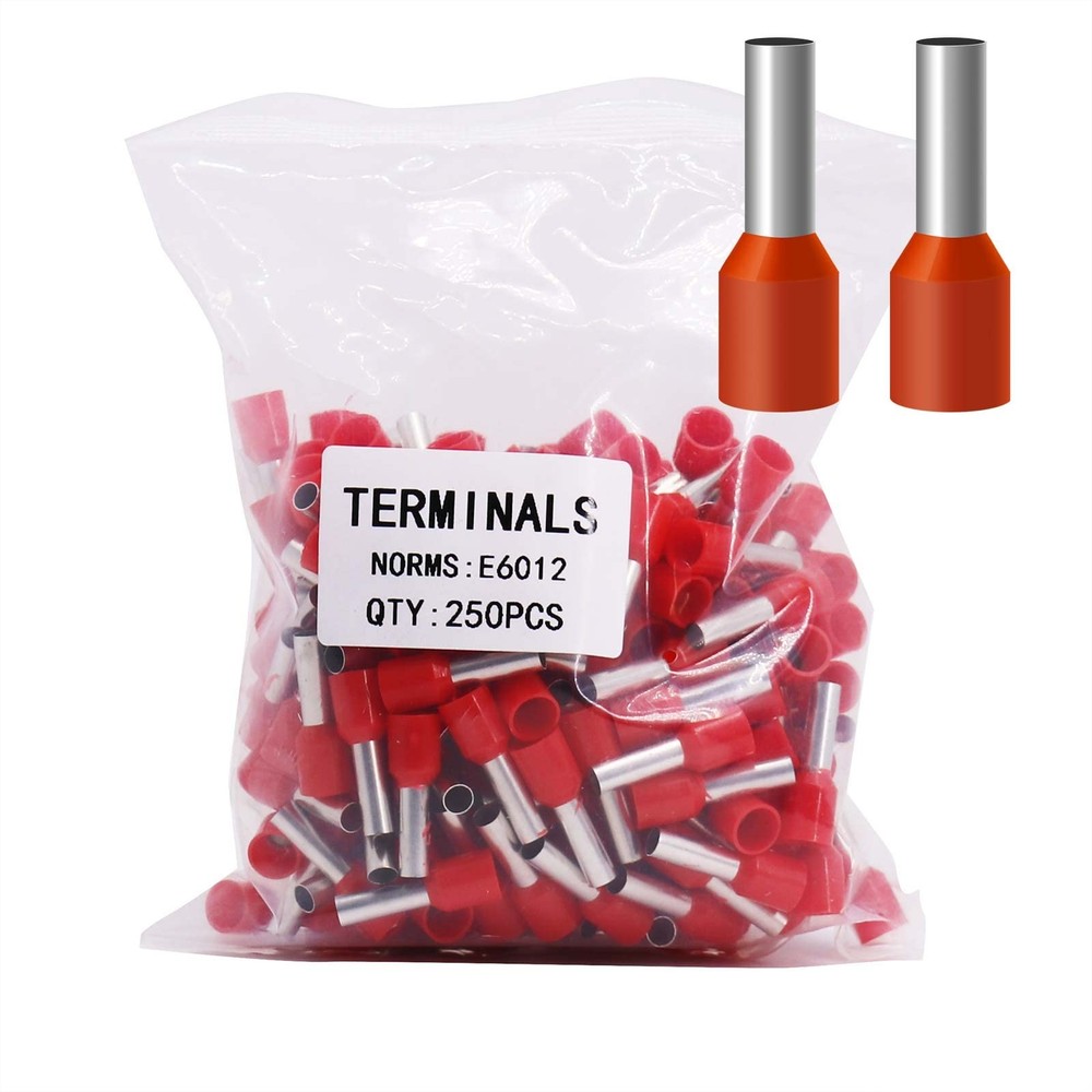 Fidioto 10AWG Wire Ferrules Terminals, 250pcs AWG10 Red Ferrule 10AWG,