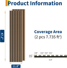 2-Pack 3D Fluted Wood Slat Acoustic Panels 47.2″ X 11.8″(Total 7.7 Ft²) – Stylis
