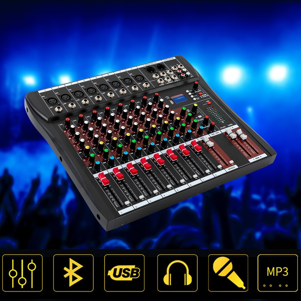 Pro 8 Channel Bluetooth Studio Audio Mixer Live Sound Mixing Console with USB