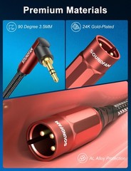 16 FT Wine Red 3.5mm to XLR Cable 90 Degree Right Angle Male to Male Cord