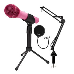 Samson Q2U USB and XLR Pink Microphone and Boom Arm Microphone Stand Bundle