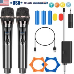 2Pcs Professional UHF Handheld Microphone system Karaoke w/ Adapter Receiver US