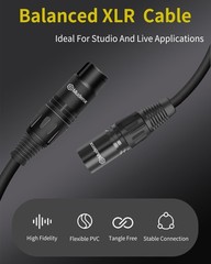 XLR Microphone Cables 1.6FT 2-Pack, Male to Female Balanced, OFC Shielded Mic Co