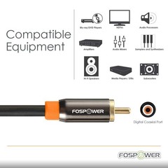 FosPower Digital Audio Coaxial Cable [24K Gold 6 Feet, 1.8 Meters / 6 Feet