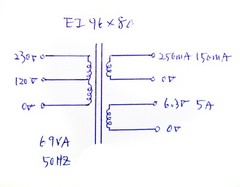 AC power Transformer IN AC 230V 120V 50Hz Out= AC 250V 150mA + 6.3V 5A 69VA Tube