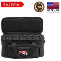 Zippered Microphone Carry Bag with Foam for 12 Mics & Cables – Black Nylon