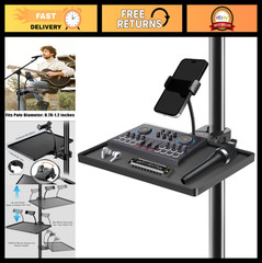Adjustable Mic Stand Tray with Gooseneck Phone Holder – 10.6″ x 7.8″ Clamp-On Mu