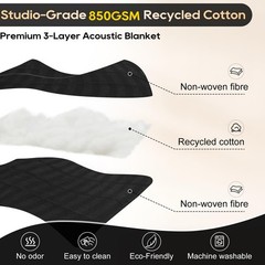 Saree 2 Pcs Large Sound Dampening Blanket 80″ x 72″, 72 x 80 inch, Black
