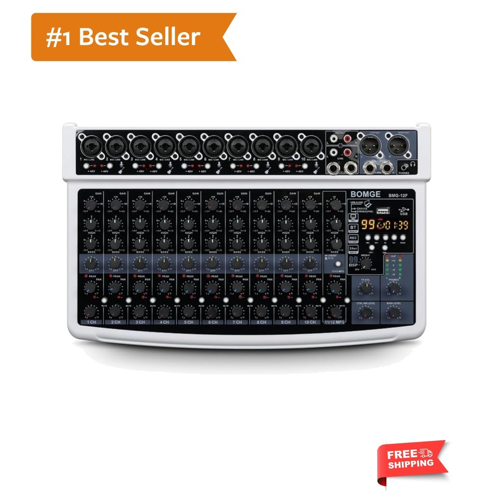 12 Channel Professional Audio Mixer, Bluetooth Studio Mixer with USB, 48V Pow…