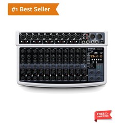 12 Channel Professional Audio Mixer, Bluetooth Studio Mixer with USB, 48V Pow…