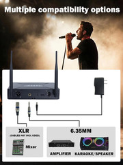 Wireless Microphone System, 328FT Long Range UHF Cordless Mic Set with Handheld