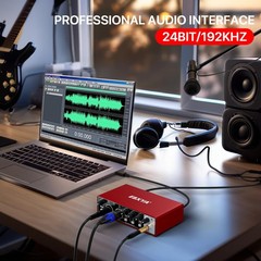 2i2 USB Audio Interface for PC Recording, 24-bit/192kHz Plug and Play USB Int…