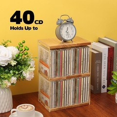Rainmae CD Holder Desk Rack Organizer, Wooden Stand, M, Transparent