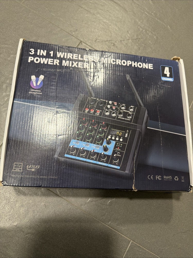 Aveek 200W Power Amplifier Audio Sound Mixer 4 Channel Wireless Microphone 3in1