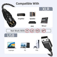 USB to XLR Cable,6.6 FT USB A to XLR Audio Stereo Cable,USB C to XLR Male Out…