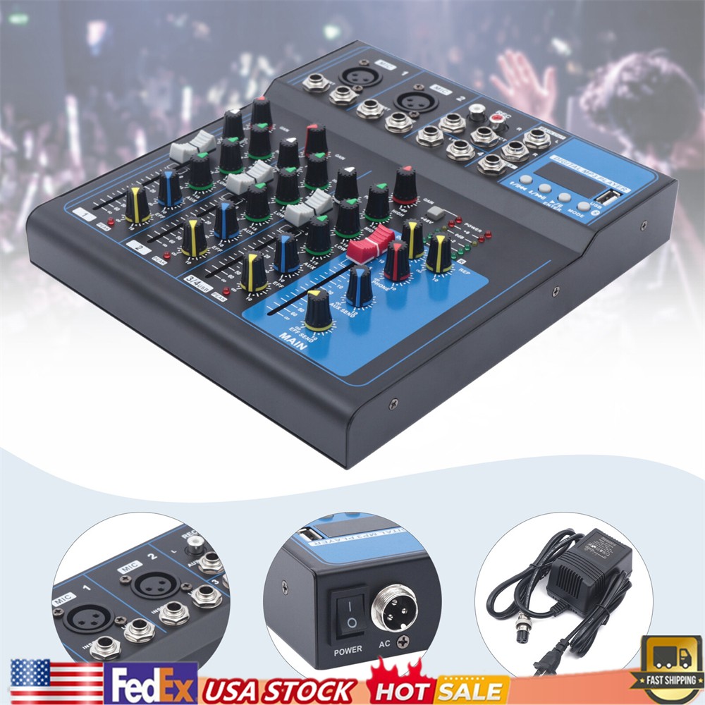 4-Channel Bluetooth USB Audio Mixer With Reverb for DJs & Performances 110V