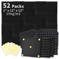 Black Acoustic Foam Panels 52 Pack 1″ x 12″ – Noise Cancelling for Home & Studio