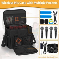 8 Slots Wireless Microphone Case with Foam, 1680D Heavy Duty Oxford Fabric Mi…