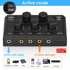 Mini Passive 4 Channel Stereo Audio Mixer for Home/Studio/Bar Recording Line Mix