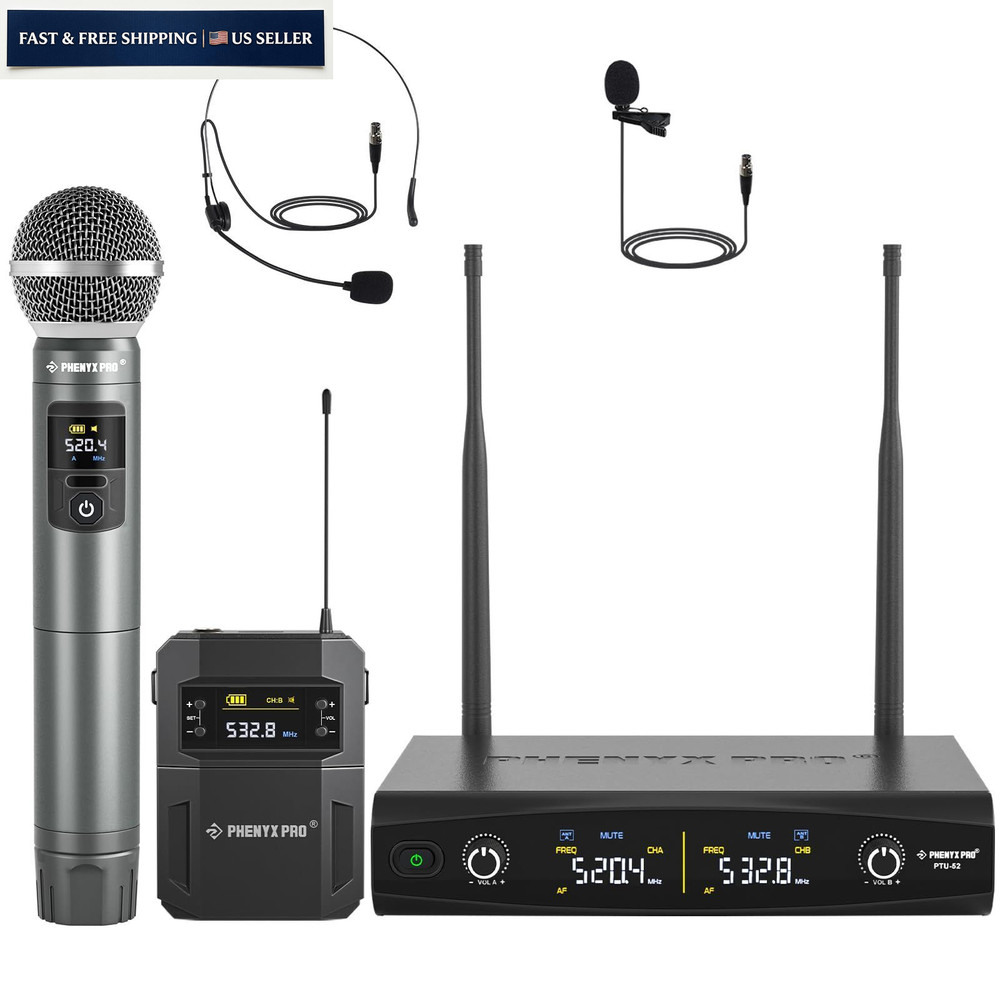 Phenyx Pro Wireless Microphone System,Metal Mic Set PTU-52B, Black