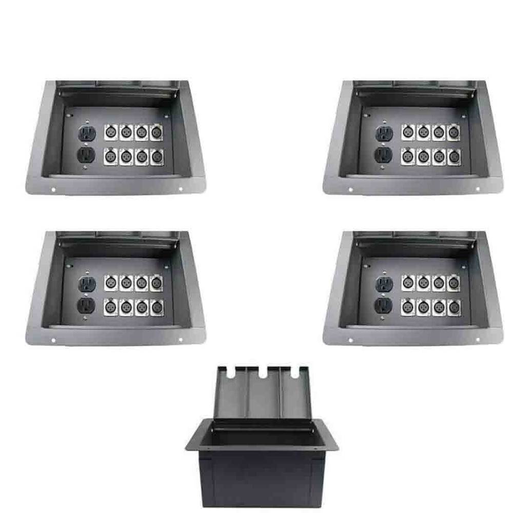 4 Stage Floor Box w/8 XLR Female Mic Connectors & Duplex AC Outlet
