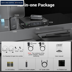 Phenyx Pro Dual UHF Wireless Microphone System，Auto-Scan Medium, Black