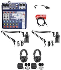 2) Person Podcasting Podcast Bundle Soundcraft Mixer+Headphones+Pro Mic+Boom Arm