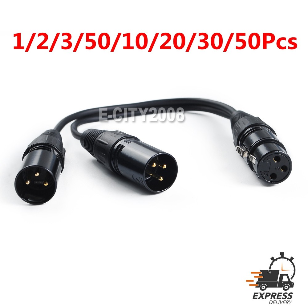 3-Pin XLR Female Jack to Dual 2 Male Plug Y Splitter Mic DJ Cable Adaptor 16 AWG