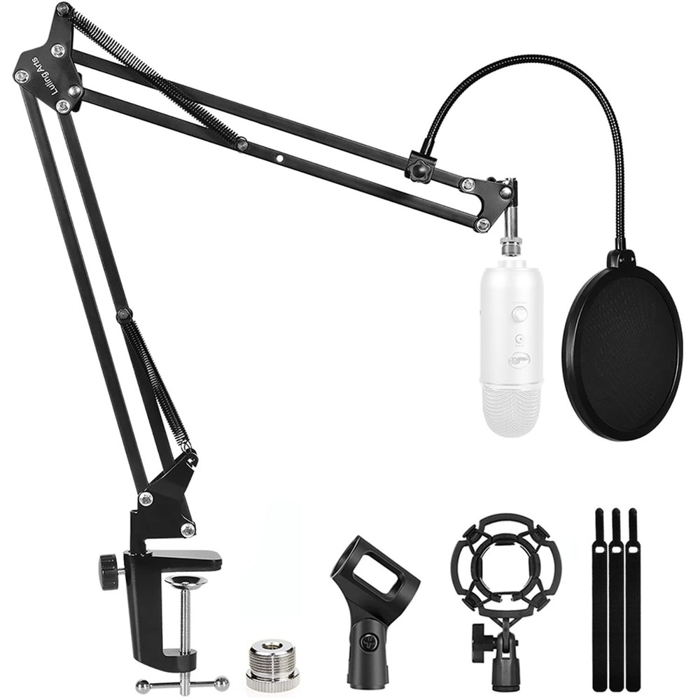 Microphone Stand for Blue Yeti, Quadcast Boom Arm Scissor Mic Stand with Wind…