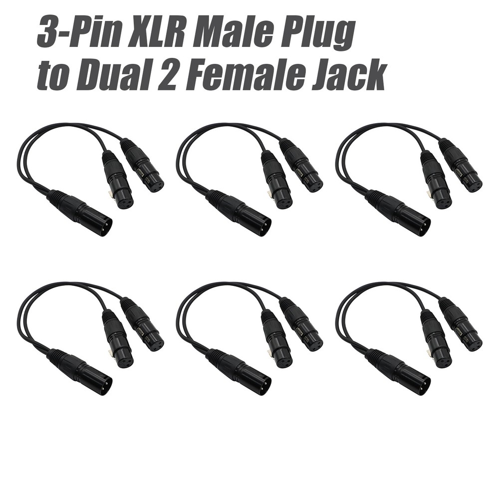 6PC 3-Pin XLR Male to Dual 2 Female Jack Y Splitter Mic DJ Cable Adaptor 16 AWG