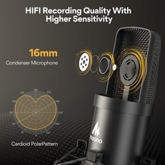 USB Microphone Condenser 192KHZ/24Bit Plug & Play for Recording Gaming Singing