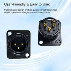 XLR 3Pin Female & Male Metal Panel Mount Chassis Connector Nickel plated housing