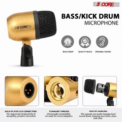 5 Core Drum Microphone Kit 7Pc All Metal Drummer Mics Tom/Snare & Cymbals Wired
