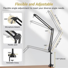 Microphone Boom Arm, Adjustable Microfono Stand Mic Arm with Extra-large Pop …