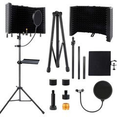 5-Sided Isolation Shield Microphone Stand, Studio-Grade Soundproof Booth with…