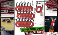 (16 Pack) Electric Guitar Cables | FAT TOAD Woven TS 1/4 Plug Connecter Shielded