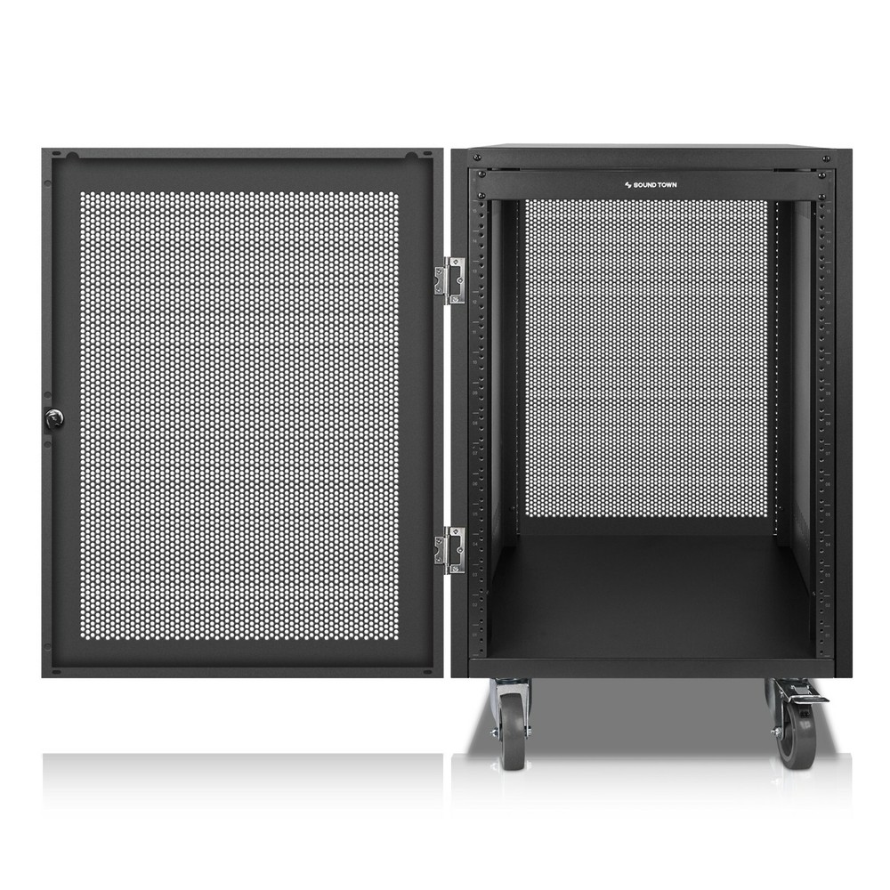 Sound Town 16U Steel Server Rack, w/ Mesh Doors, Locking Casters (STRK-M16UWD)