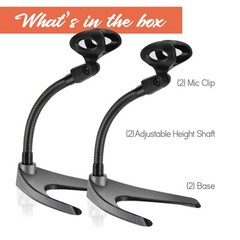 2 Pack Adjustable Desktop Microphone Stand with Universal Clip and Gooseneck