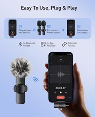3-in-1 Mini Microphone for iPhone: Wireless Lavalier Microphone with 80ft Ran…