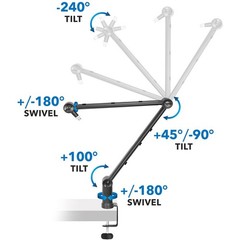 Mount-It Adjustable Microphone Boom Arm, Clamp base, Black