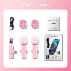 Pink Wireless Lavalier Microphone for iPhone & Android – Mini Clip-On Mic with N