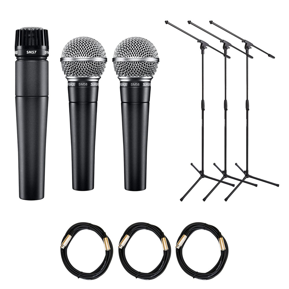 Shure SM58 Pair & SM57 Microphone Bundle with Stands & XLR Cables