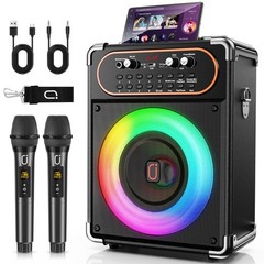 Portable Bluetooth Karaoke Machine with 2 Wireless Mics, Echo, Bass