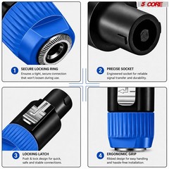 5 Core Speakon 1/4″ Female – Male Connectors Pair 4 Pole SpeakON Connector