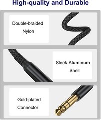 1/4 Inch TRS Instrument Cable 10Ft 2-Pack,Straight 6.35Mm Male Jack Stereo Audio