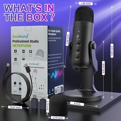 USB Podcast Microphone for PC Mac, Noise Canceling Condenser Mic with Mute