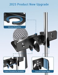 Double Multi Microphone Holder C Clamp Aluminum Rubber Stand Stage Live